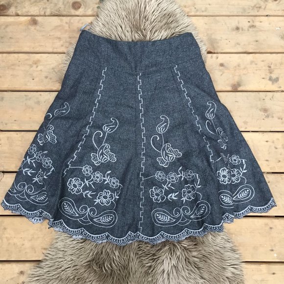 COCO & tashi grey embroidered wool blend full skirt - size S - Picture 6 of 9